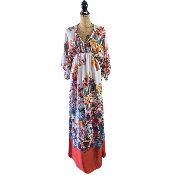 ZARA Kimono Floral Maxi Dress Boho Festival Vacation Beachwear Size Small - Picture 1 of 12